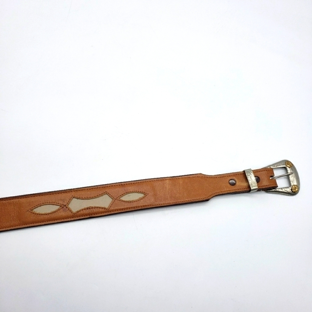 Justin women waist 32 brown leather belt silver buckle with gold roses 763R